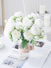 1/3/6支人造牡丹玫瑰花束，适用于婚礼装饰、室内装饰、秋季装饰、花园秋季装饰、新娘捧花、DIY蛋糕装饰、花环制作、卧室花瓶装饰、秋季户外花园装饰、生日派对、活动装饰、情人节礼物和新年装饰。 - 白色 - 查看 6