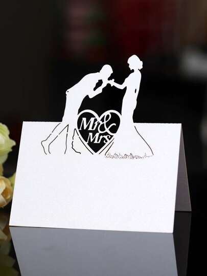 10pcs Couple Design Wedding Party Table Card, 9x12cm White Paper  Place Card For Wedding Party