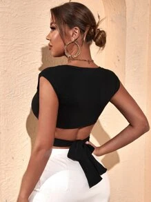 SHEIN Unity Áo nữ Buộc lại Trọn gói màu trơn Gợi cảm - màu đen - Xem 2