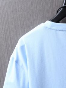 Manfinity RSRT Camisetas de hombre, ajustadas, de cuello redondo, mangas cortas, gráficas, palmeras, poliéster de verano - Celeste - Ver 6