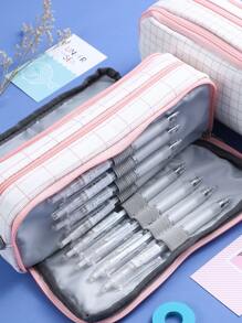 1入組格紋圖案筆袋 - 彩色 - 查看 3