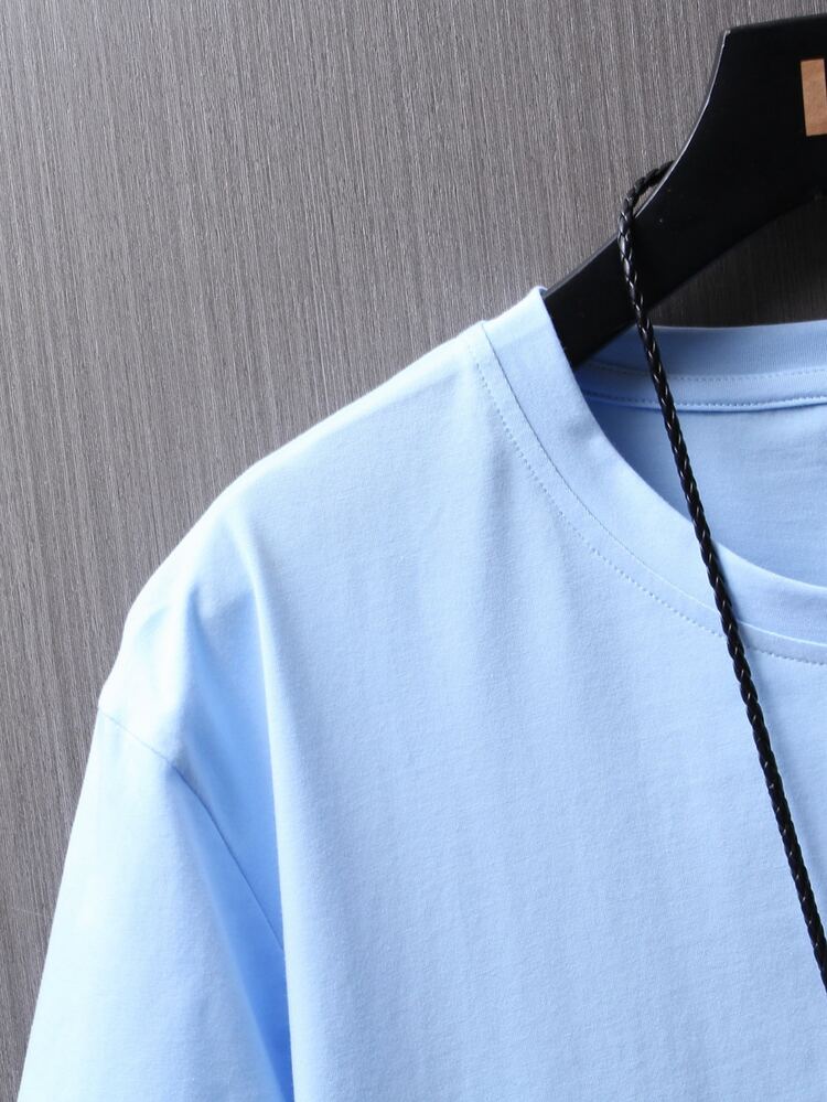 Manfinity RSRT Men T-Shirts Fit Crew Neck Short Sleeve Graphic Tee Palm Tree Summer Polyester - Baby Blue - View 8