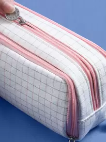 1入組格紋圖案筆袋 - 彩色 - 查看 4