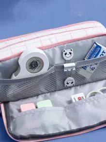 1入組格紋圖案筆袋 - 彩色 - 查看 5