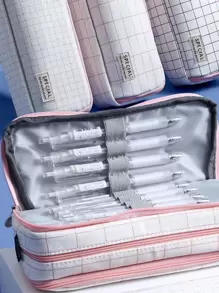 1入組格紋圖案筆袋 - 彩色 - 查看 6