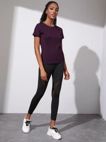 SHEIN Running 透氣雙色運動T恤 - 紫色 - 查看 3