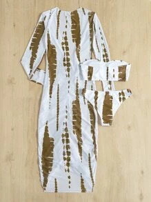 3packs Brush Print Bandeau Bikini & Cover Up, For Summer Beach Vacation - Brown - View 2