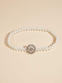 Rhinestone Detail Faux Pearl Belt - trắng - Xem 3