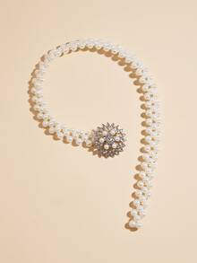 Rhinestone Detail Faux Pearl Belt - trắng - Xem 5