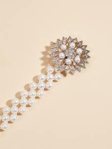 Rhinestone Detail Faux Pearl Belt - trắng - Xem 6