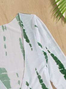 3packs Brush Print Bandeau Bikini & Cover Up Dress, For Summer Beach Vacation - Green - View 5