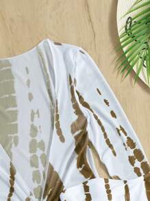 3packs Brush Print Bandeau Bikini & Cover Up, For Summer Beach Vacation - Brown - View 4