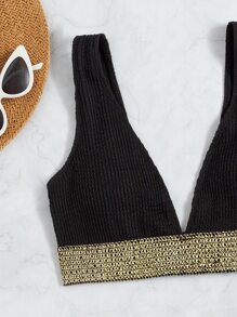 SHEIN Swim Contrast Tape High Waisted Bikini Summer - Black - View 3