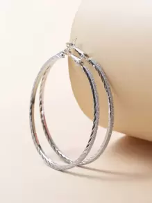 金屬亮絲圓耳環 - 銀色 - 查看 1