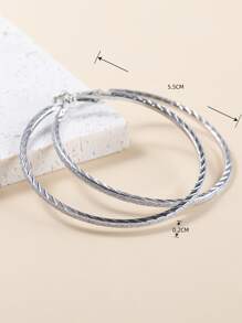 金屬亮絲圓耳環 - 銀色 - 查看 3