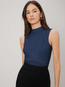 MOTF PREMIUM Áo hai dây xoắn lại màu trơn Giải trí - Màu xanh hải quân - Xem 1