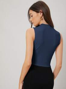 MOTF PREMIUM Áo hai dây xoắn lại màu trơn Giải trí - Màu xanh hải quân - Xem 2