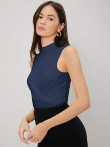 MOTF PREMIUM Áo hai dây xoắn lại màu trơn Giải trí - Màu xanh hải quân - Xem 4