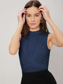 MOTF PREMIUM Áo hai dây xoắn lại màu trơn Giải trí - Màu xanh hải quân - Xem 6