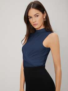 MOTF PREMIUM Áo hai dây xoắn lại màu trơn Giải trí - Màu xanh hải quân - Xem 7