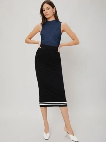 MOTF PREMIUM Áo hai dây xoắn lại màu trơn Giải trí - Màu xanh hải quân - Xem 10