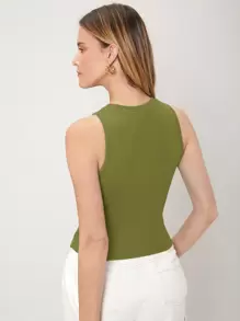 MOTF PREMIUM Áo hai dây Gân đan màu trơn Giải trí - Màu xanh chanh - Xem 2