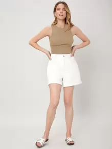 MOTF PREMIUM Bezrękawniki Prążkowana Dzianina Prosty Casual