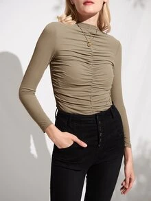 MOTF PREMIUM 褶邊上衣 - 卡其色 - 查看 3