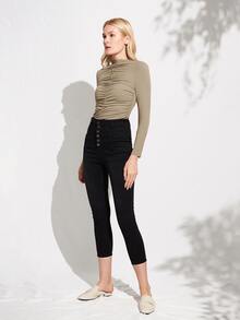 MOTF PREMIUM 褶邊上衣 - 卡其色 - 查看 4