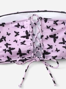 大碼蝴蝶繪畫肋條無肩帶比基尼裝套裝，夏季海灘 - 紫色 - 查看 3