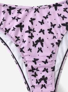 大碼蝴蝶繪畫肋條無肩帶比基尼裝套裝，夏季海灘 - 紫色 - 查看 5