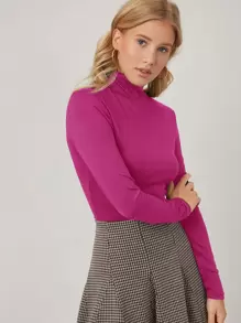 MOTF PREMIUM Áo thun nữ màu trơn Giải trí - Màu Hồng Tươi - Xem 3