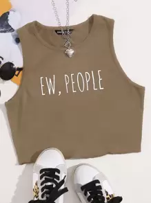 SHEIN Unity Top tank con estampado de letra - Marrón Mocha - Ver 1