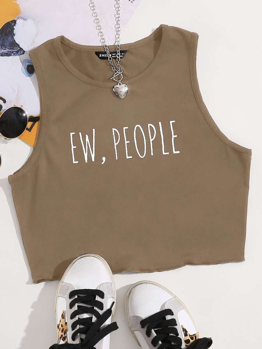 SHEIN Unity Top tank con estampado de letra - Marrón Mocha - Ver 1