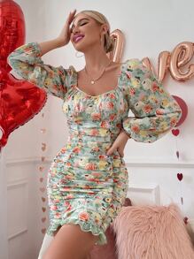 Chiquease Đầm Xù Viên lá sen Hoa Tất cả trên in Hấp dẫn - Nhiều màu - Xem 1