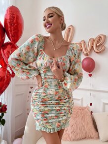 Chiquease Đầm Xù Viên lá sen Hoa Tất cả trên in Hấp dẫn - Nhiều màu - Xem 5