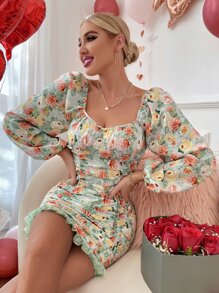 Chiquease Đầm Xù Viên lá sen Hoa Tất cả trên in Hấp dẫn - Nhiều màu - Xem 6