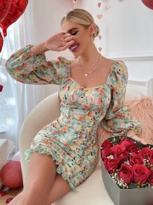 Chiquease Đầm Xù Viên lá sen Hoa Tất cả trên in Hấp dẫn - Nhiều màu - Xem 7