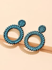 Hoa tai trang trí hình tròn Rhinestone - Màu xanh lam - Xem 2