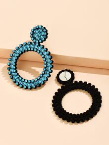 Hoa tai trang trí hình tròn Rhinestone - Màu xanh lam - Xem 4