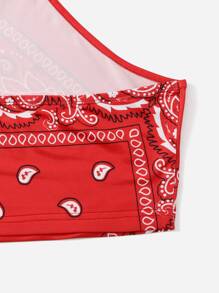 佩斯利印花繞頸短上衣 - 紅色 - 查看 3