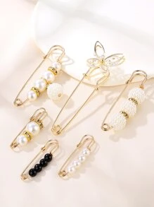 6 chiếc trâm cài áo trang trí hình ngọc trai giả và bướm - Nhiều màu - Xem 1