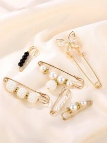 6 chiếc trâm cài áo trang trí hình ngọc trai giả và bướm - Nhiều màu - Xem 2