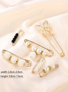 6 chiếc trâm cài áo trang trí hình ngọc trai giả và bướm - Nhiều màu - Xem 3