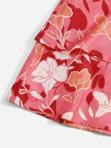 SHEIN Bộ hai mảnh Gái viền lá sen phân lớp Dây kéo Dải chun Hoa Boho - Nhiều màu - Xem 4