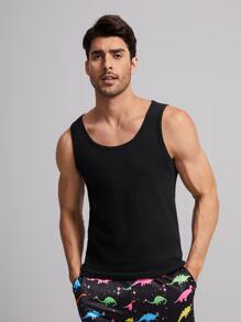 SHEIN Camiseta de tirantes sencilla de color sólido para hombre en verano - Negro - Ver 1