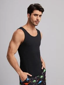 SHEIN Camiseta de tirantes sencilla de color sólido para hombre en verano - Negro - Ver 4
