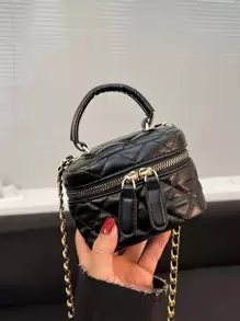 CONTAINEVERY Waterproof,Lightweight,Business Casual Mini Quilted Chain Bucket Bag For Teen Girls Women College Students,Rookies & White-collar Workers Perfect for Office,College,Work ,Business,Commute - Black - View 1