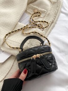 CONTAINEVERY Waterproof,Lightweight,Business Casual Mini Quilted Chain Bucket Bag For Teen Girls Women College Students,Rookies & White-collar Workers Perfect for Office,College,Work ,Business,Commute - Black - View 2