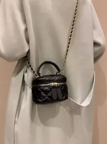 CONTAINEVERY Waterproof,Lightweight,Business Casual Mini Quilted Chain Bucket Bag For Teen Girls Women College Students,Rookies & White-collar Workers Perfect for Office,College,Work ,Business,Commute - Black - View 6